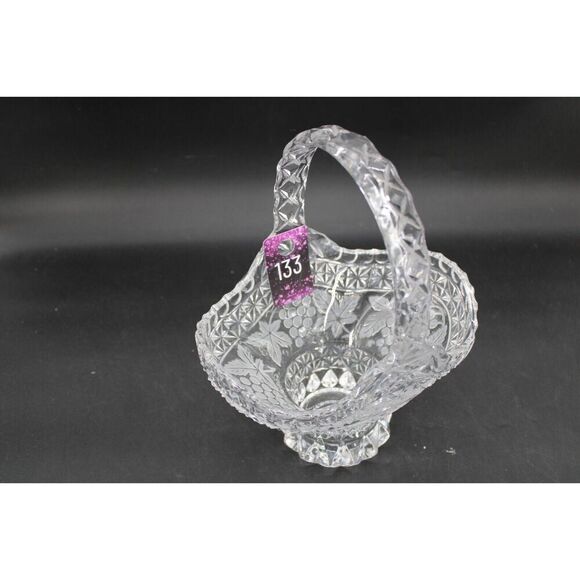 Vintage Lead Crystal Bleikristall 10" Basket with Etched Grape Vine Pattern - Picture 1 of 7